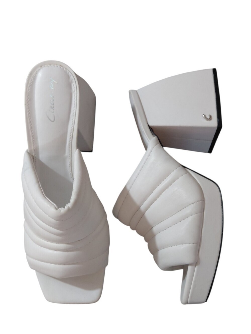 Sam Edelman Circus White Quilted Slip-On Platform Block Heel Mules Size 10